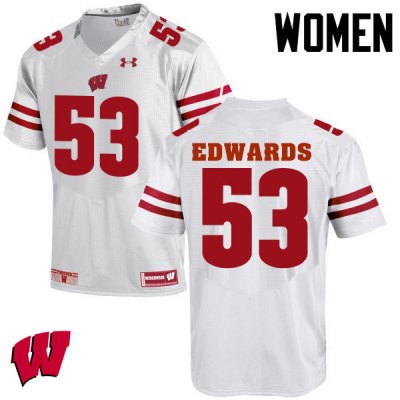 Women's Wisconsin Badgers NCAA #53 T.J. Edwards White Authentic Under Armour Stitched College Football Jersey ED31F17UD
